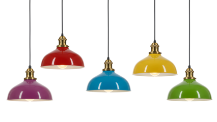 Colorful Glass Pendant Lights on Transparent Background