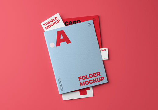 Folder with Stationery PSD Mockup