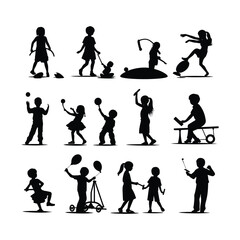 Silhouettes Set of a Swinging Girl, Joy