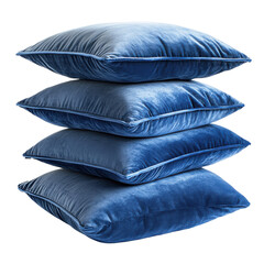 Stacked blue pillows isolated on PNG transparent background, cut out