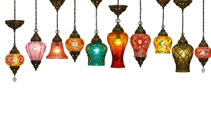 Colorful Glass Pendant Lights on Transparent Background