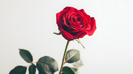 A single red rose is the main focus of the image