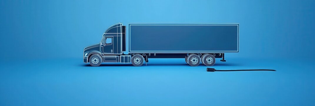 Electric truck concept with power cord on blue background