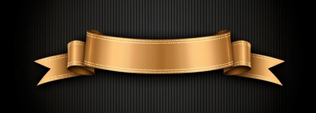 Elegant Golden Ribbon Banner on a Black Striped Background