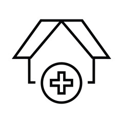 Obraz premium Building Outline Icon with a Plus Symbol, Line Art Design, Transparent BG