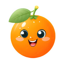 Obraz premium This image features a cheerful cartoon orange character with big, friendly eyes and a wide smile. It has a small green leaf and stem sticking out from the top.