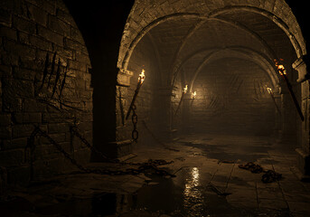 Obraz premium Horor Scene of Stone Crypt Interior