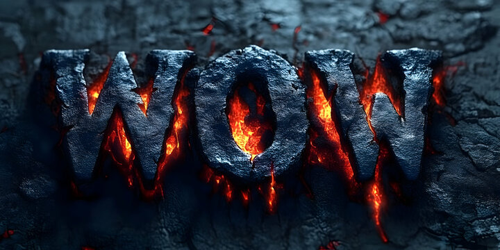 Volcanic Text WOW 3D Render