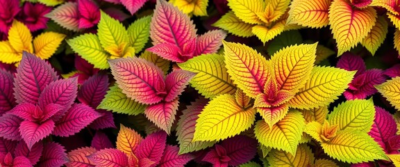 Vibrant coleus foliage in diverse colors and patterns,  growth,  plant textures