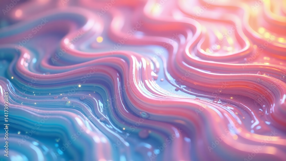 Poster abstract and colorful flowing liquid art, resembling waves and swirls, creates a vibrant and mesmeri
