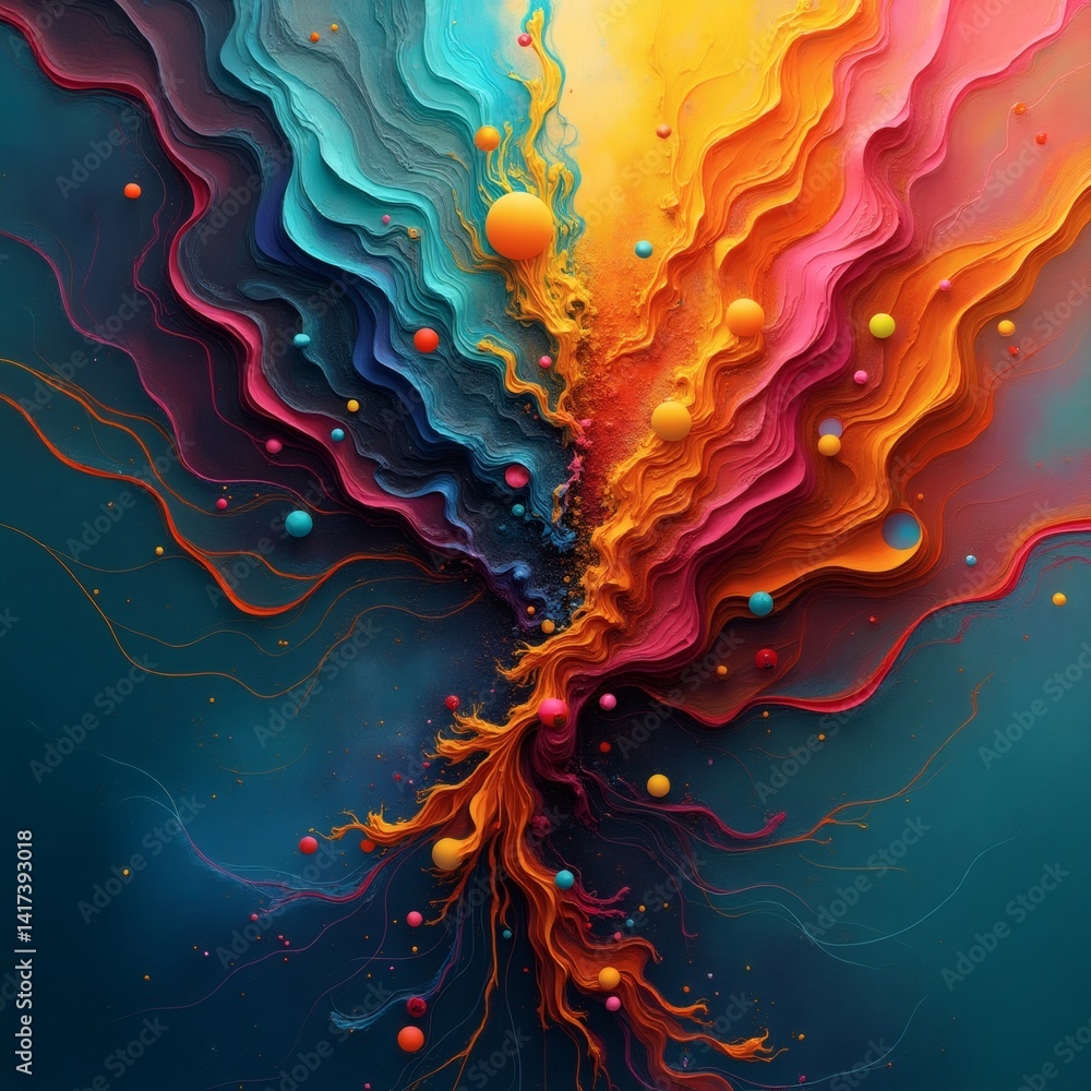 Fototapete A vibrant abstract artistic display of colors in motion. The artwork features a swirling, dynamic composition of colors, creating a sense of movement and energy.