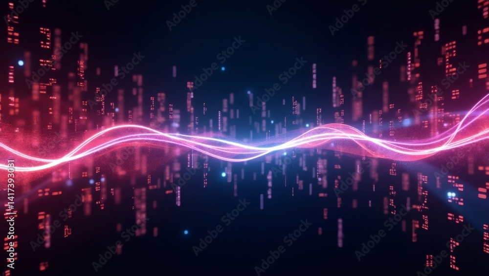 Aufkleber an abstract, digital, visual representation of data with glowing lines, symbols and particles, in a digital world