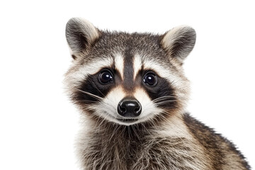 Obraz premium Raccoon looking forward isolated on PNG transparent background, cut out