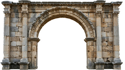 Fototapeta premium Vintage Stone Archway with Intricate Carvings on Transparent Background