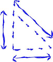 corner dimension icon in doodle style. blue line scribble icon