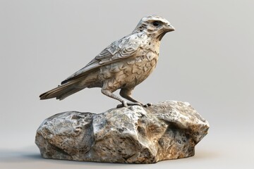 Fototapeta premium Ornate bird sculpture perched atop a textured rock.