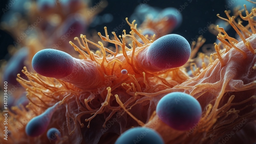 Aufkleber Microscopic view of bacteria cells with a detailed focus on the internal structure