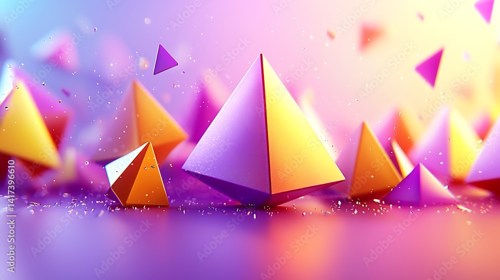 Aufkleber vibrant geometric pyramids abstract 3d rendering