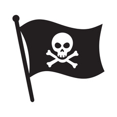  Black and White Jolly Roger Pirate Flag Icon, Pirates Flag Vector Illustration isolated in White Background