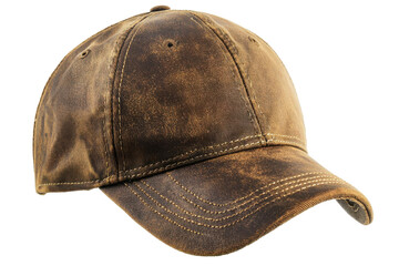 Distressed, worn baseball cap isolated on PNG transparent background, cut out