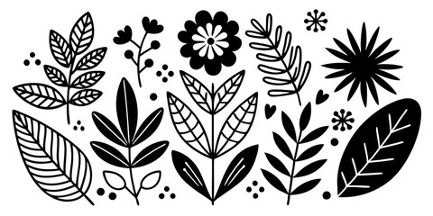 Line Art Of Scandinavian-inspired plant collection featuring leaves and flowers in minimalist style with natural, simple shapes.


