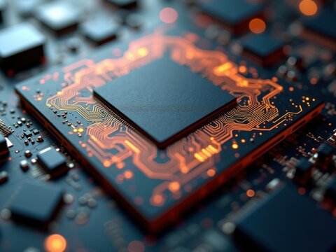 Chip FPGA avanzado, que expone finas trazas de cobre