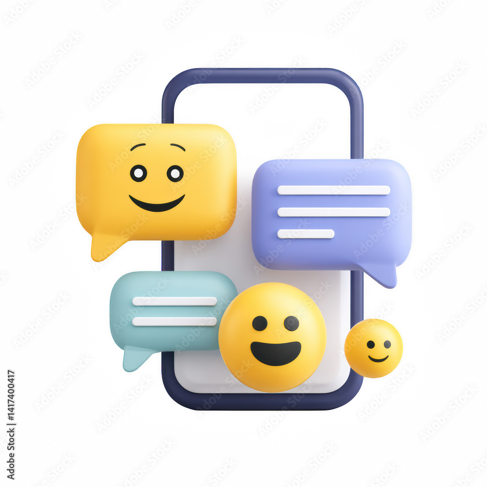 Poster a colorful collection of speech bubbles and smiley faces, symbolizing communication and interaction 