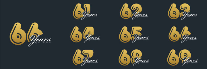61 to 69 Years Anniversary celebration illustration template design