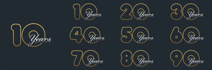 10 to 90 Years Anniversary celebration illustration template design