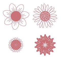 Abstract flowers, top view. Spring flora. Flat illustration on white background