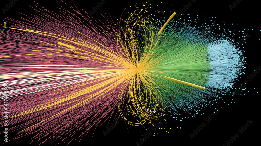 Aufkleber quantum mechanic, a detailed image showcasing a higgs boson interaction in 3d, highlighting fundamen
