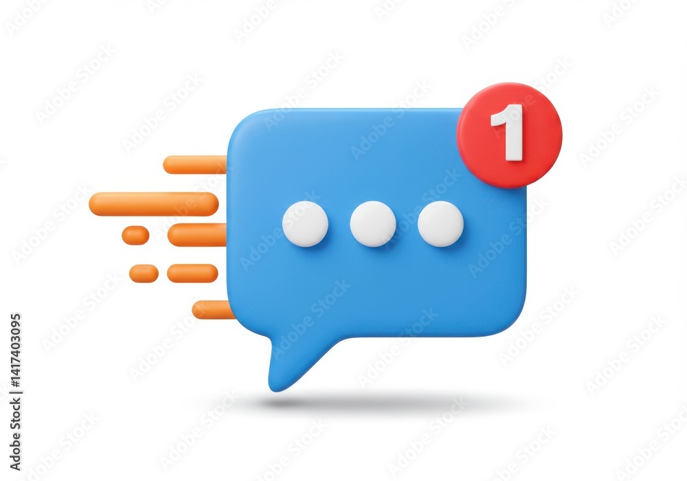 Aufkleber blue message bubble with notification and orange speed lines icon isolated on white background
