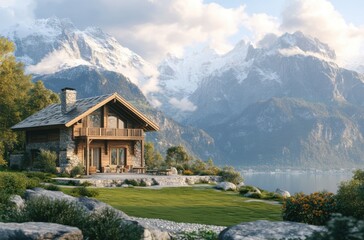 8K A wooden country house overlooking majestic