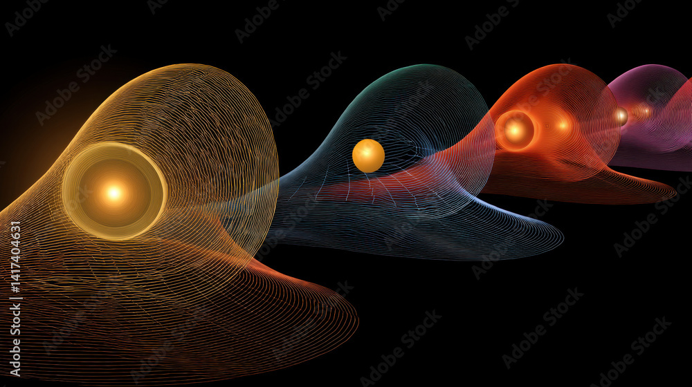 Poster quantum mechanic, an artistic representation of uncertainty with vibrant colors and abstract element