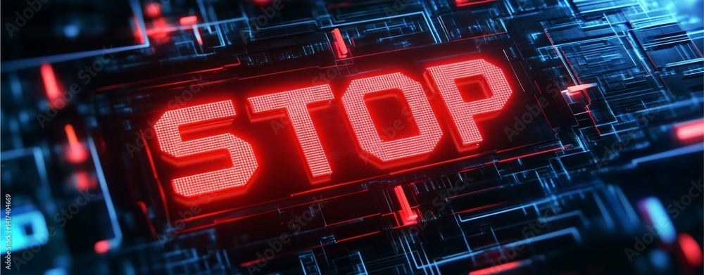 Poster stop warning: a digital display featuring the word 
