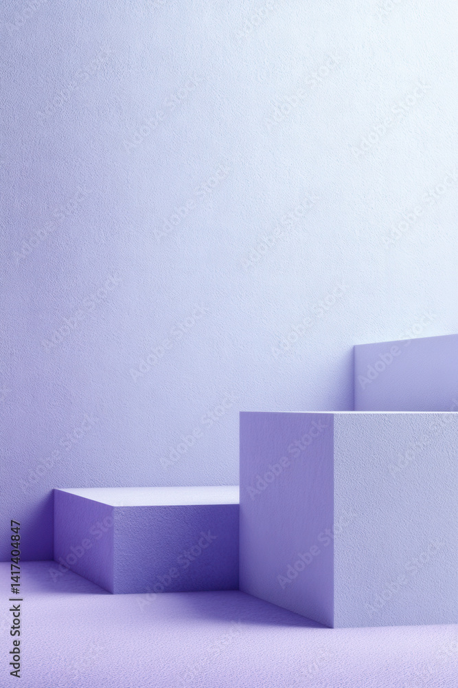 Aufkleber minimalist purple backdrop with geometric block platforms for product display and presentation