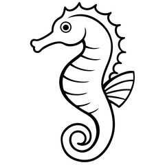Stylized Seahorse Vector Line Drawing