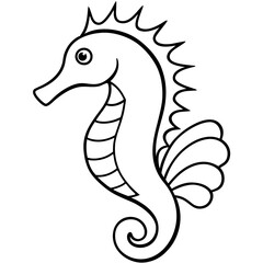Stylized Seahorse Vector Line Drawing