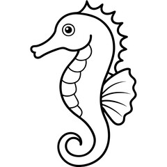 Stylized Seahorse Vector Line Drawing