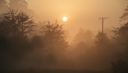 Sunrise over misty landscape nature photography soft light early morning serene environment tranquil viewpoint