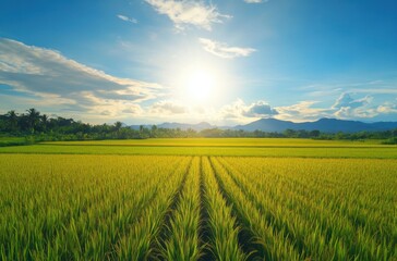 Fototapeta premium 8K breathtaking aerial view of vast rice paddies,