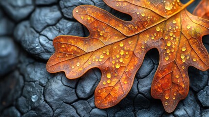 Fototapeta premium Autumn leaf on textured rock