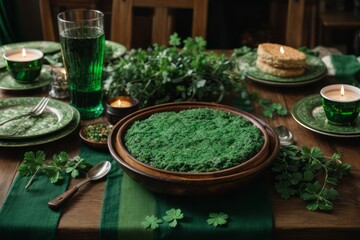 St Patrick background green paper texture gold light with ornament