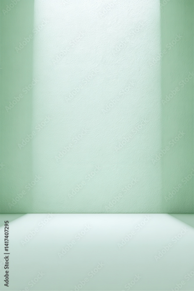 Poster monochromatic space with a mint green wall and floor creating a sense of calm and simplicity