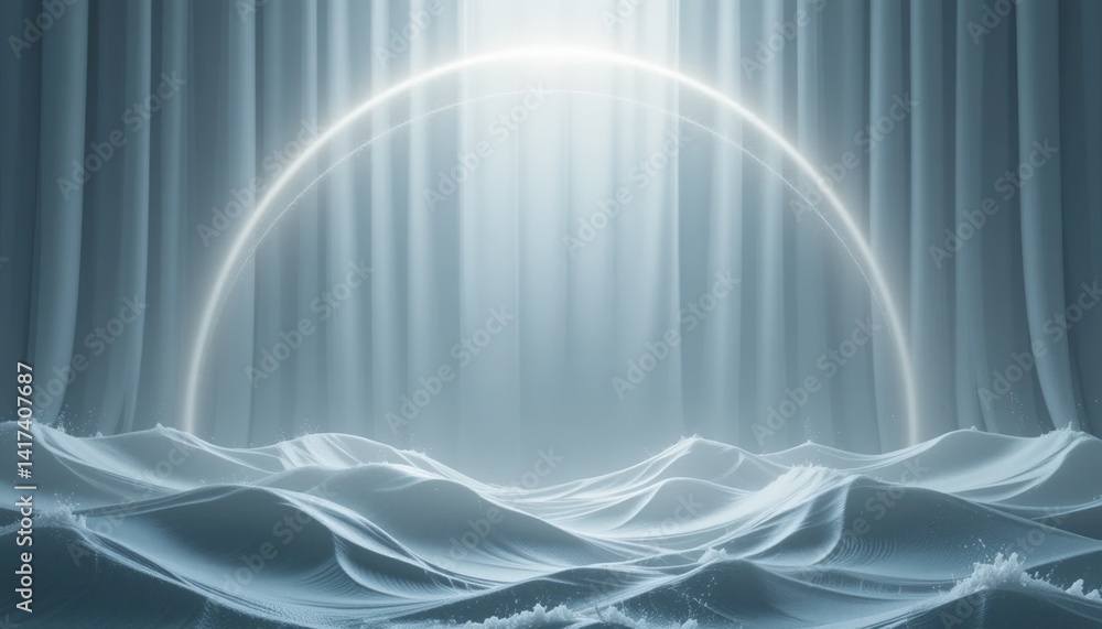 Poster surreal oceanic waves ethereal light digital art calm environment wide angle view tranquil concept f