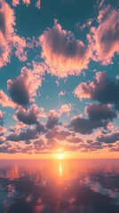 sunset over the ocean with fluffy clouds in the sky hd phone wallpaper