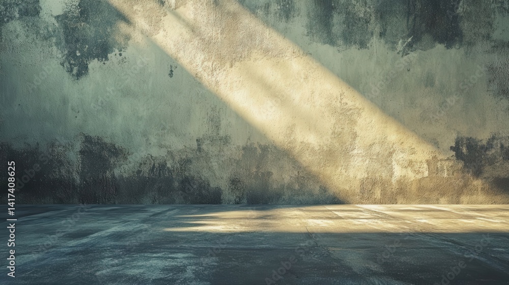 Aufkleber abstract empty concrete wall casting shadows, illuminated by sunlight, creating a minimalist backdro