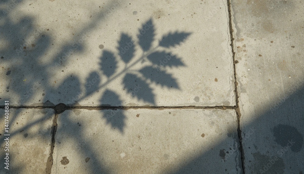 Poster captivating shadow patterns of a leaf on pavement in urban setting natural artwork ground level pers