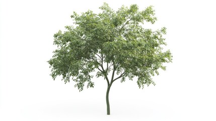 Isolated deciduous tree, lush green foliage