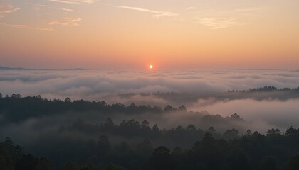 Obraz premium Sunrise over misty mountains nature landscape photography scenic view peaceful environment aerial perspective